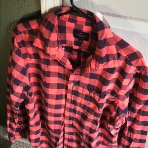 American Eagle Plaid Shirt - Orange/Black - L